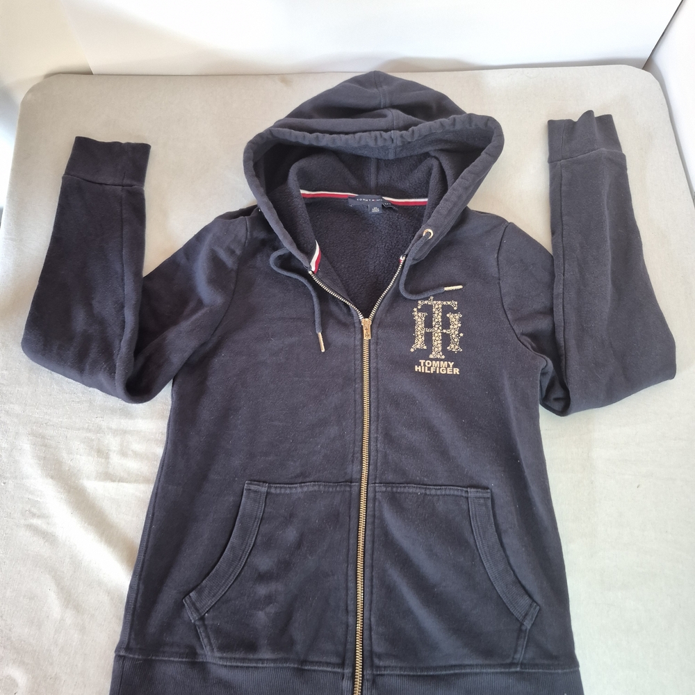 Womens XS Tommy Hilfiger Zip Up Navy Blue Jacket Y2k Style Streetwear